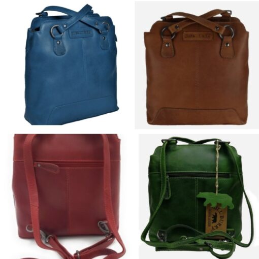 Hill-Burry rustikaler Rucksack und Schultertasche - in Grün, Braun Rot und Blau