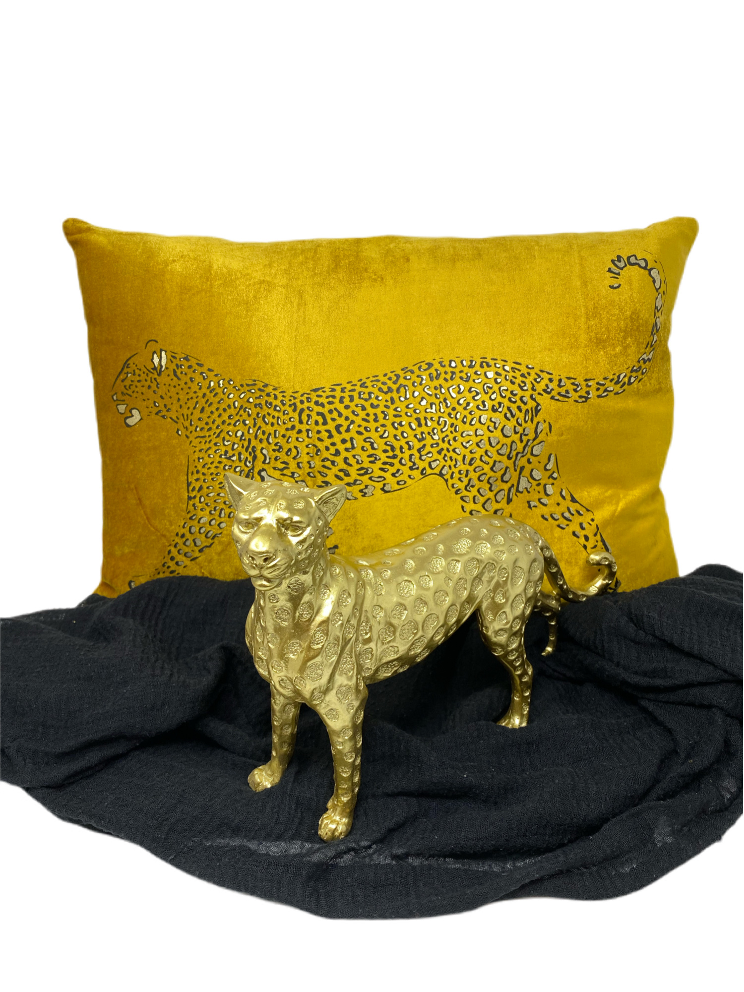 Leopard Figur gold mit passendem Kissen