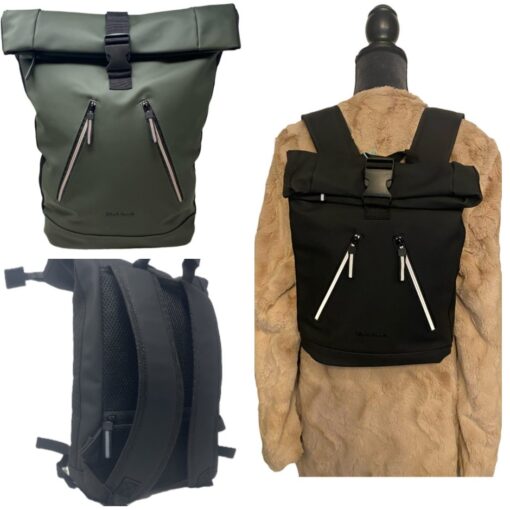 Rolltop-Rucksack aus dem Hause Dernier - absolut wetterfest und alltagstauglich - schwarz und oliv