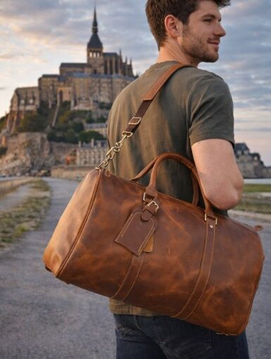 Große Reisetasche aus Vollrindleder – Stilvoll reisen mit Charakter - rustikal und zeitlos - helles Leder