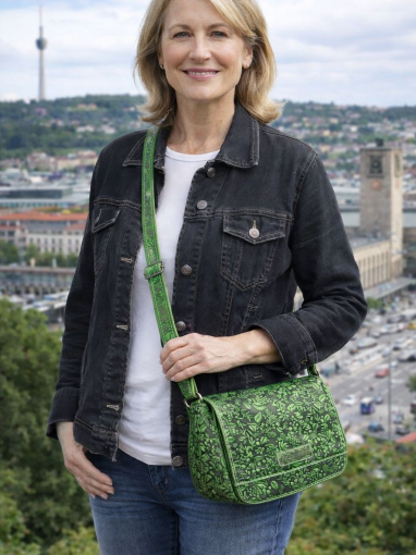 Schulter - Umhängetasche HILL-BURRY aus geprägtem Rindleder gefertigt -Jagdtasche- grün und braun