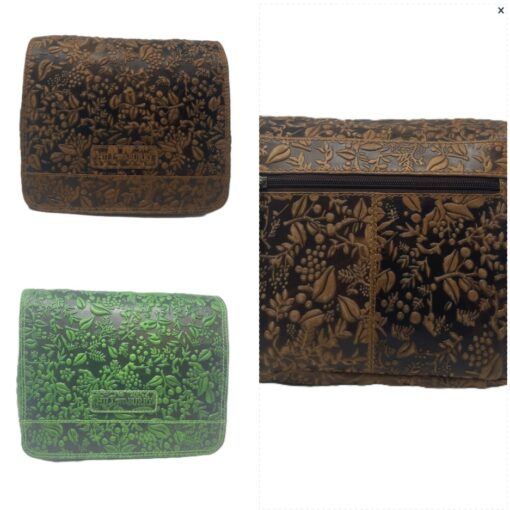 Schulter - Umhängetasche HILL-BURRY aus geprägtem Rindleder gefertigt -Jagdtasche- grün und braun