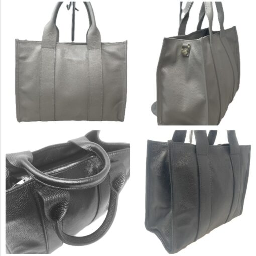 Klassische Handtasche mit Henkeln und langem Schultergurt in schwarz und grau