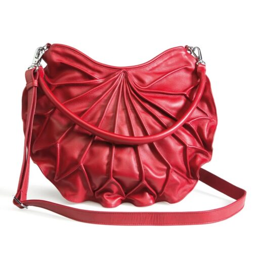 Lotus-leaf - elegante rote Schultertasche aus dem Hause By-lin B.V Nederland - mit 2 Gurten