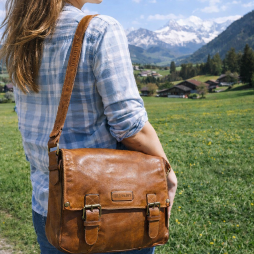 Hill-Burry cognac rustikale Schulter- Umhängetasche shabby look Waschleder