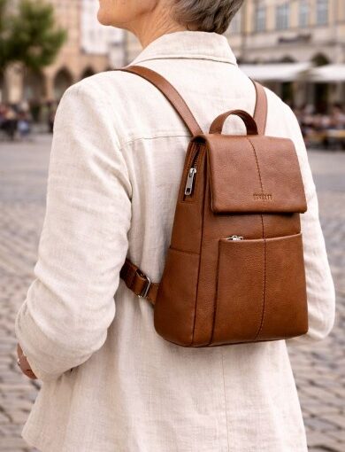 Estelle Rucksack elegant und alltagstauglich in fünf Farben: schwarz, schwarz-taupe, ocean-blau, cognac und bordeaux-rot