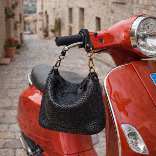 Geflochtene lässige Waschleder-Schulter-Umhängetasche schwarz