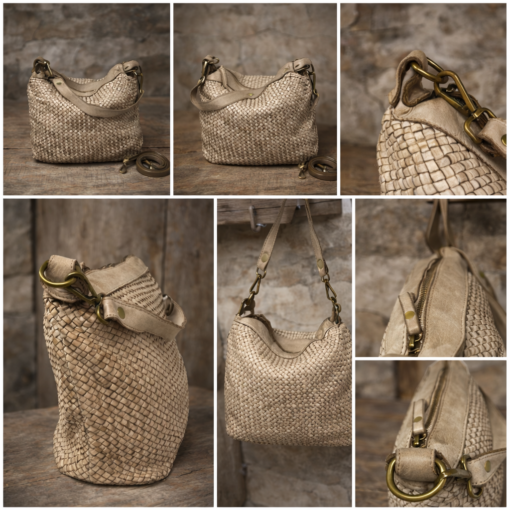 Geflochtene lässige Leder-Schultertasche-Umhängetasche sandfarben/beige