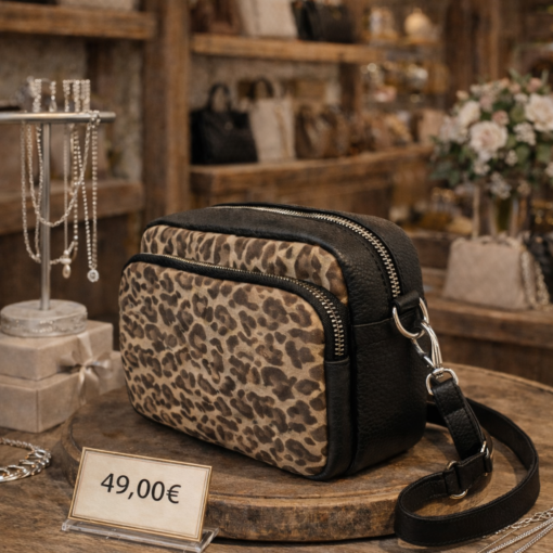 Modische Leo Print Leder Umhängetasche mit individuell verstellbarem Gurt Kofferform